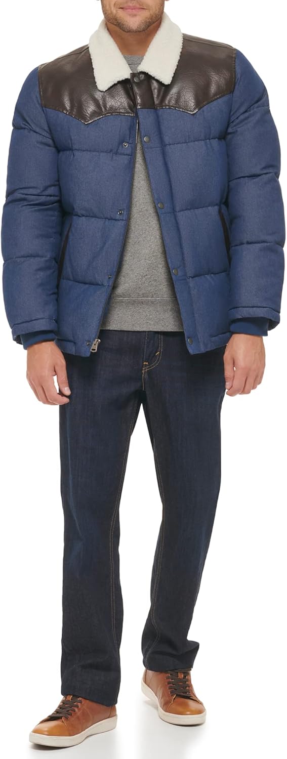 Мужская стеганая куртка Levi's Out West из смешанной ткани, Faded Blue Denim Puffer — фото 3
