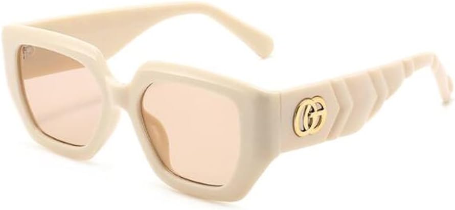 

Квадратные угловатые солнцезащитные очки с металлическими шарнирами для мужчин и женщин, модные солнцезащитные очки с защитой от УФ-излучения Angelastore, Rice White Frame Tea Flakes