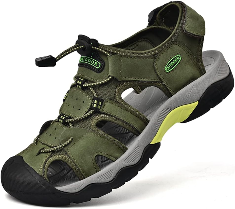 

Мужские спортивные походные сандалии Veslexth, рыбацкие, летние, для активного отдыха на улице, регулируемые амфибийные повседневные пляжные сандалии с закрытым носком, противоскользящие для пеших прогулок, зеленый