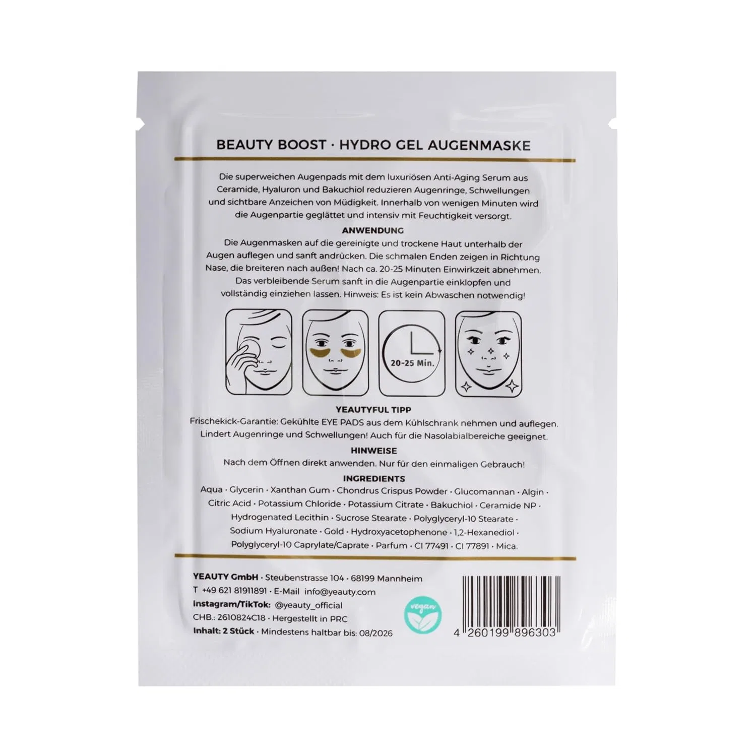 Маска-патчи для глаз YEAUTY Beauty Boost с керамидами и гиалуроном Yeauty, Gold — фото 2