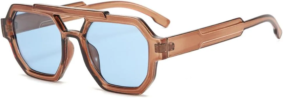 

- Ретро-очки с двойной перемычкой для женщин, многоугольные квадратные солнцезащитные очки, модные сине-фиолетовые мужские солнцезащитные очки UV400 MTZJH, One Color