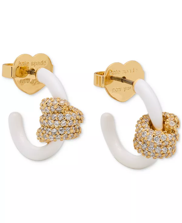 

Маленькие серьги-кольца с узелками-паве, 0,62 дюйма Kate Spade New York, clear/whit