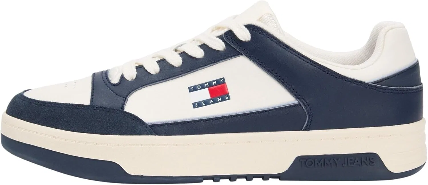 Мужские низкие кожаные кроссовки Tommy Jeans TJM Cupsole EM0em01660, White Ecru Dark Night Navy