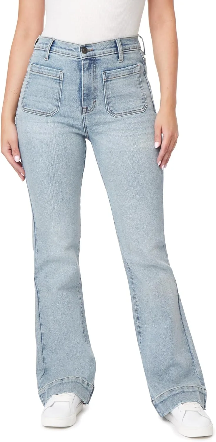 

Джинсы Kensie для женщин, High-Rise, с накладными карманами, клеш, длина по внутреннему шву 32 дюйма