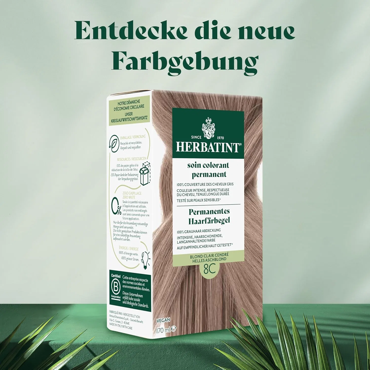 Перманентная краска для волос «8C Light Ash Blonde» от Herbatint Herbatint, 8C Light Ash Blonde — фото 3