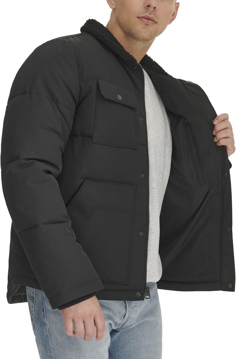 Мужская стеганая куртка Levi's Woodsman с воротником Sherpa (стандартные размеры, а также размеры для больших и высоких), Black Solid — фото 4
