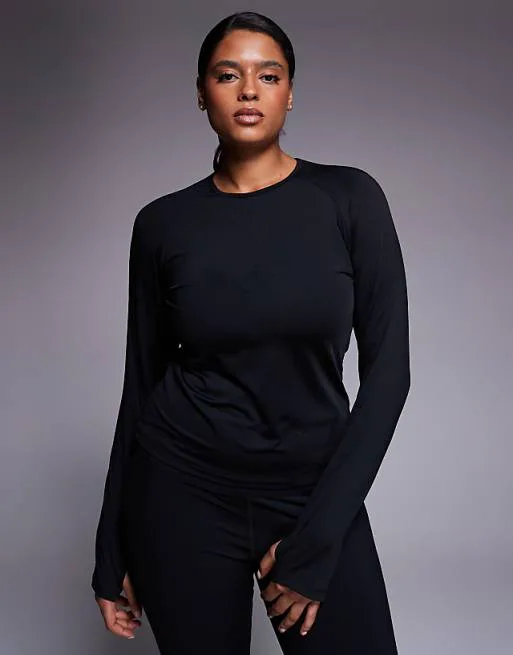 

4505 Черный активный быстросохнущий топ приталенного кроя с длинными рукавами Curve Icon