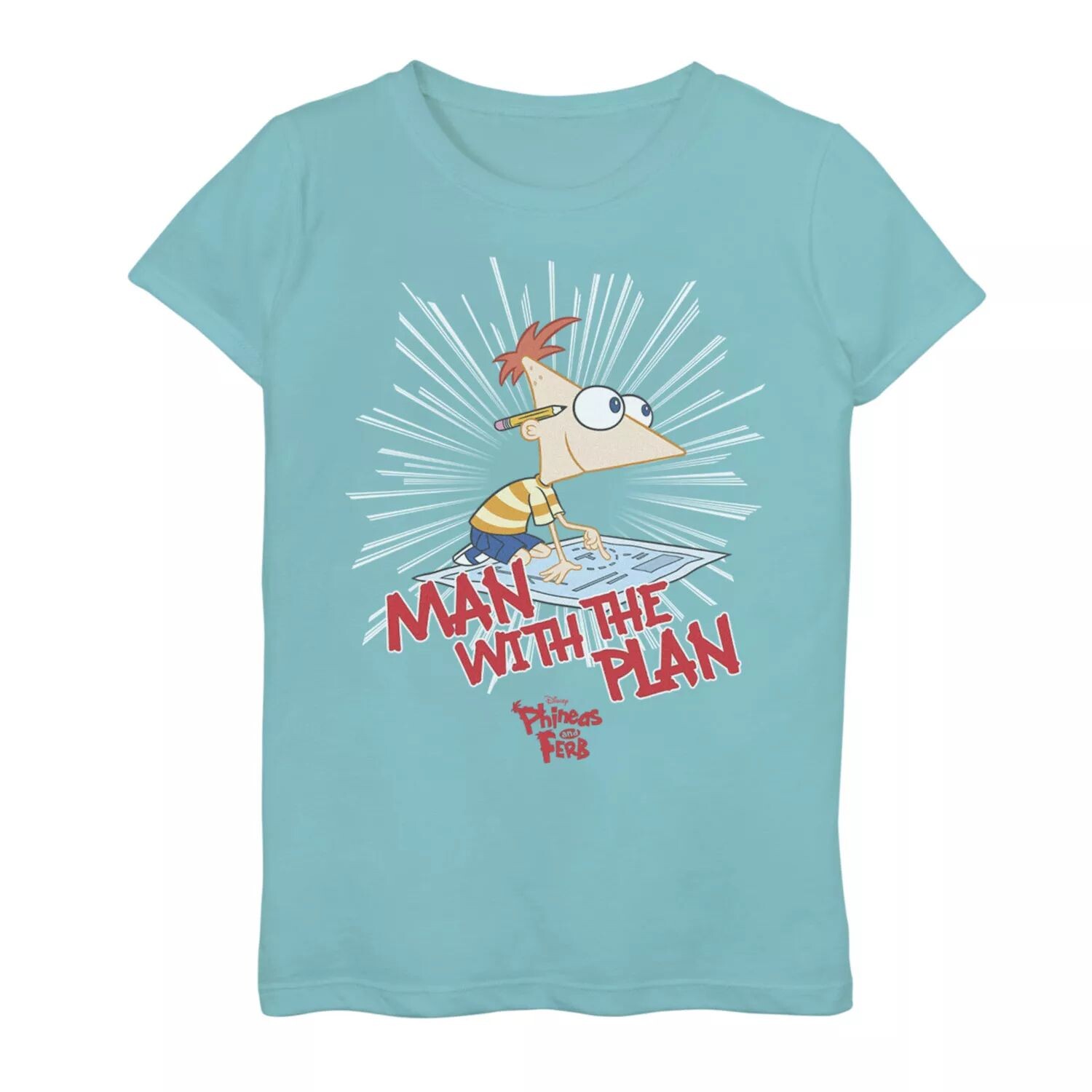 

Футболка с графическим рисунком The Plan Man для девочек 7–16 лет Disney's Phineas and Ferb Licensed Character