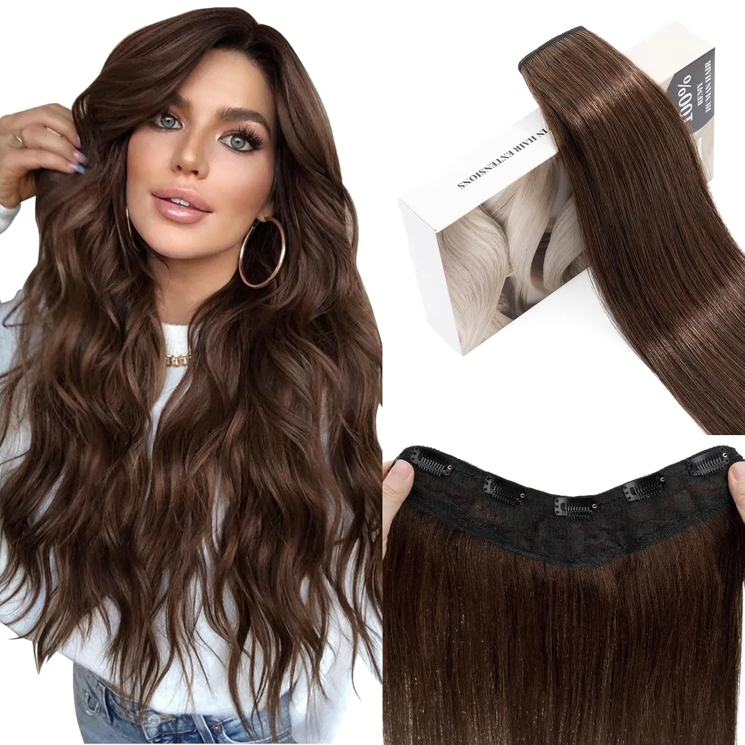 Накладные пряди UK-Fashion-Shop из натуральных волос, 40 см, средне-коричневые Uk-Fashion-Shop, #4 Medium Brown