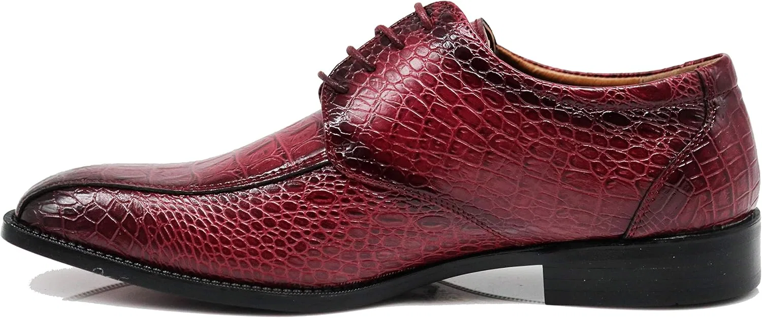 Мужские оксфорды Enzo Romeo Gator3N с принтом под крокодиловую кожу, на шнуровке, Burgundy Red — фото 3