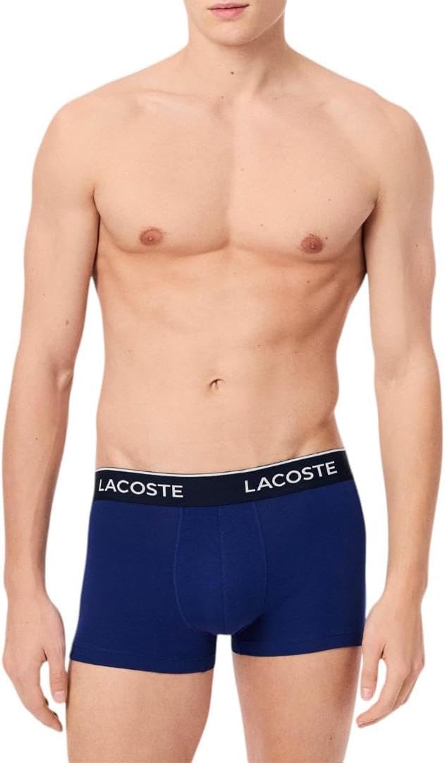 Трусы мужские Lacoste, 3 шт, хлопок с эластаном, триколор, Navy Blue/Red/Blue — фото 2