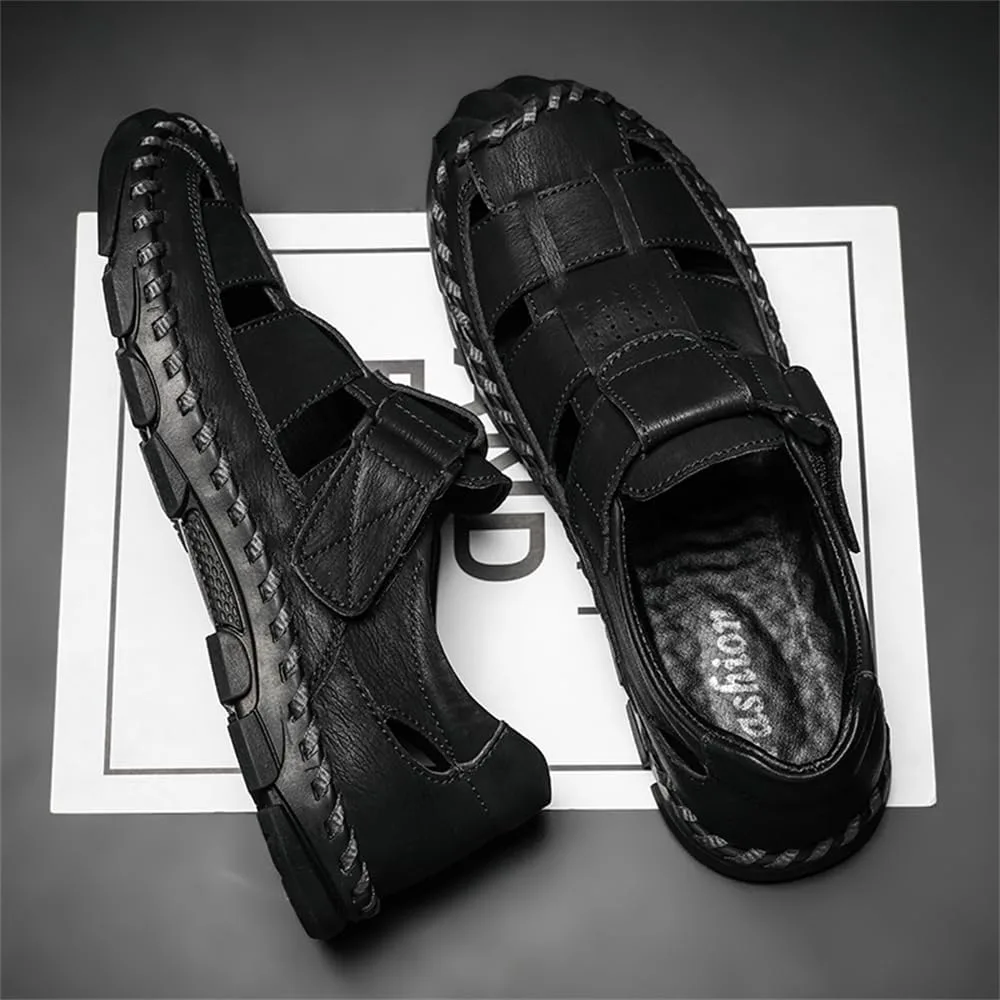 Mens Leather Сандалии Outdoor Hiking Сандалии Waterproof Athletic Sports Сандалии Fisherman Beach Shoes Abborora, черный — фото 4