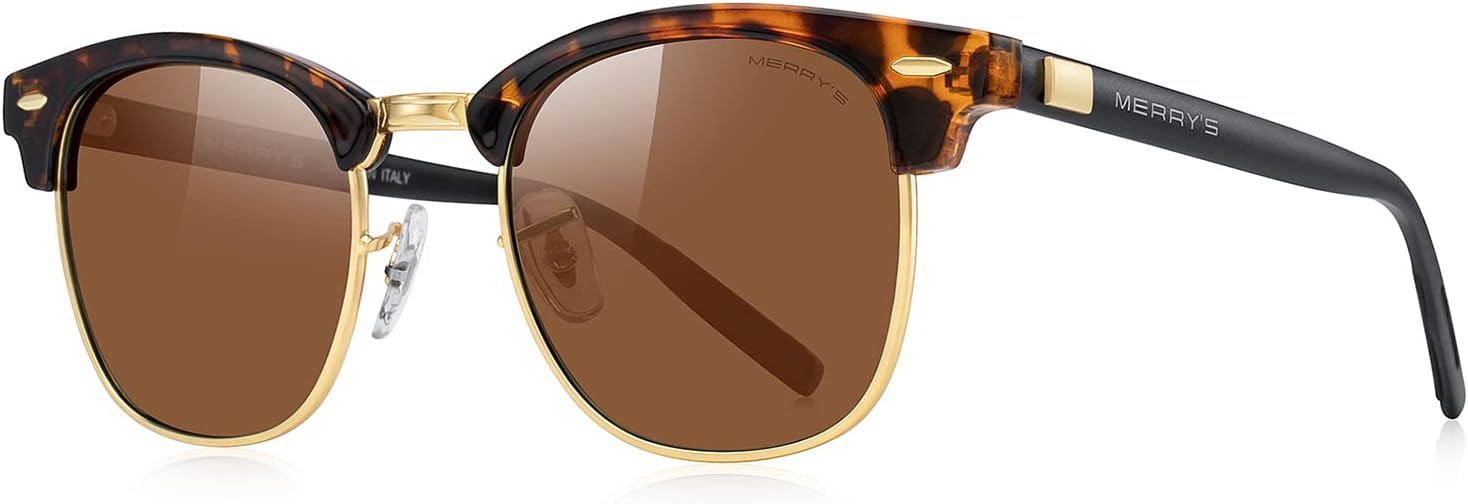 

Солнцезащитные очки MERRY'S унисекс с поляризацией, алюминиевые, для мужчин и женщин, полуободковые, в стиле ретро, ​​для вождения, Leopard Frame/Gold Bridge/Brown Lens