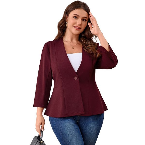 

Женский блейзер плюс сайз slim fit с рукавом три четверти и рюшами Boddysize, Wine Red