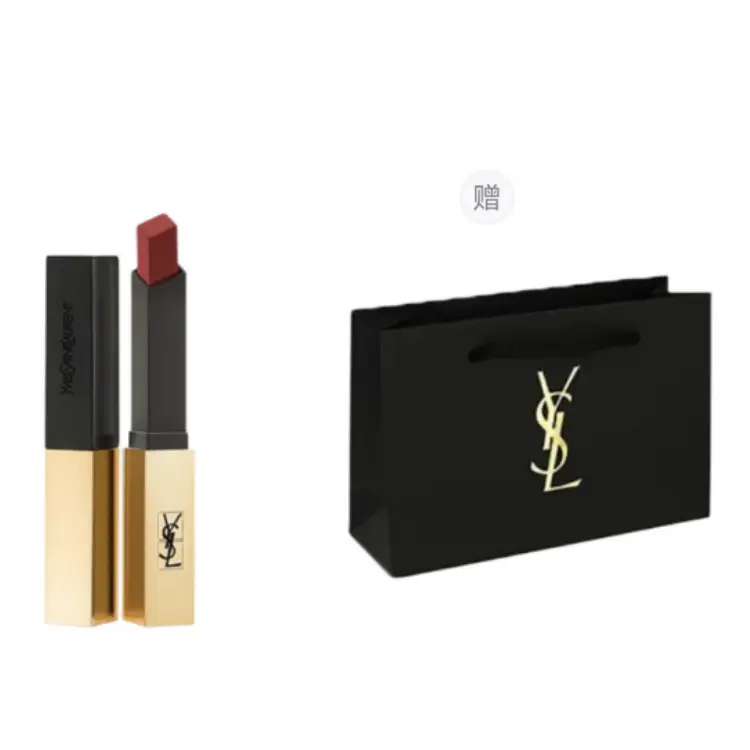 

Тонкий тюбик помады в тонкую полоску с золотым слитком, сумка для покупок, наборы одежды, бархатная стойкая матовая помада Saint Laurent, n°1966 warm коричневый