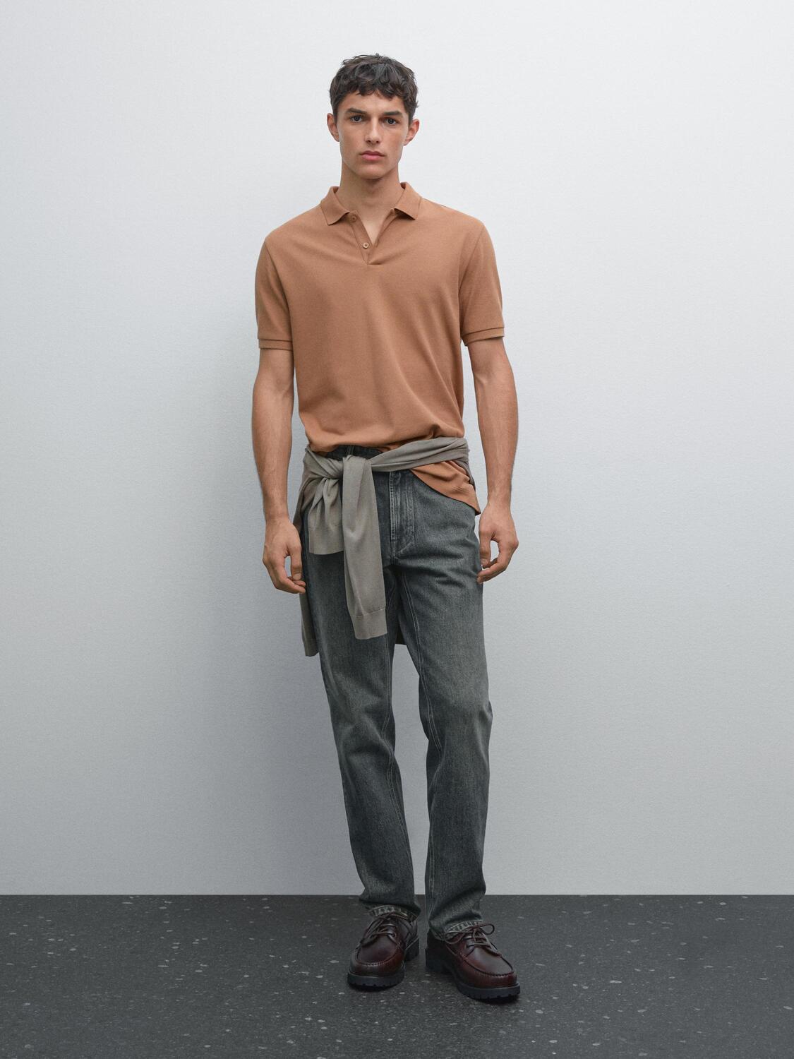 

Рубашка-Поло из микротекстурированного хлопка пике Massimo Dutti, Greenish