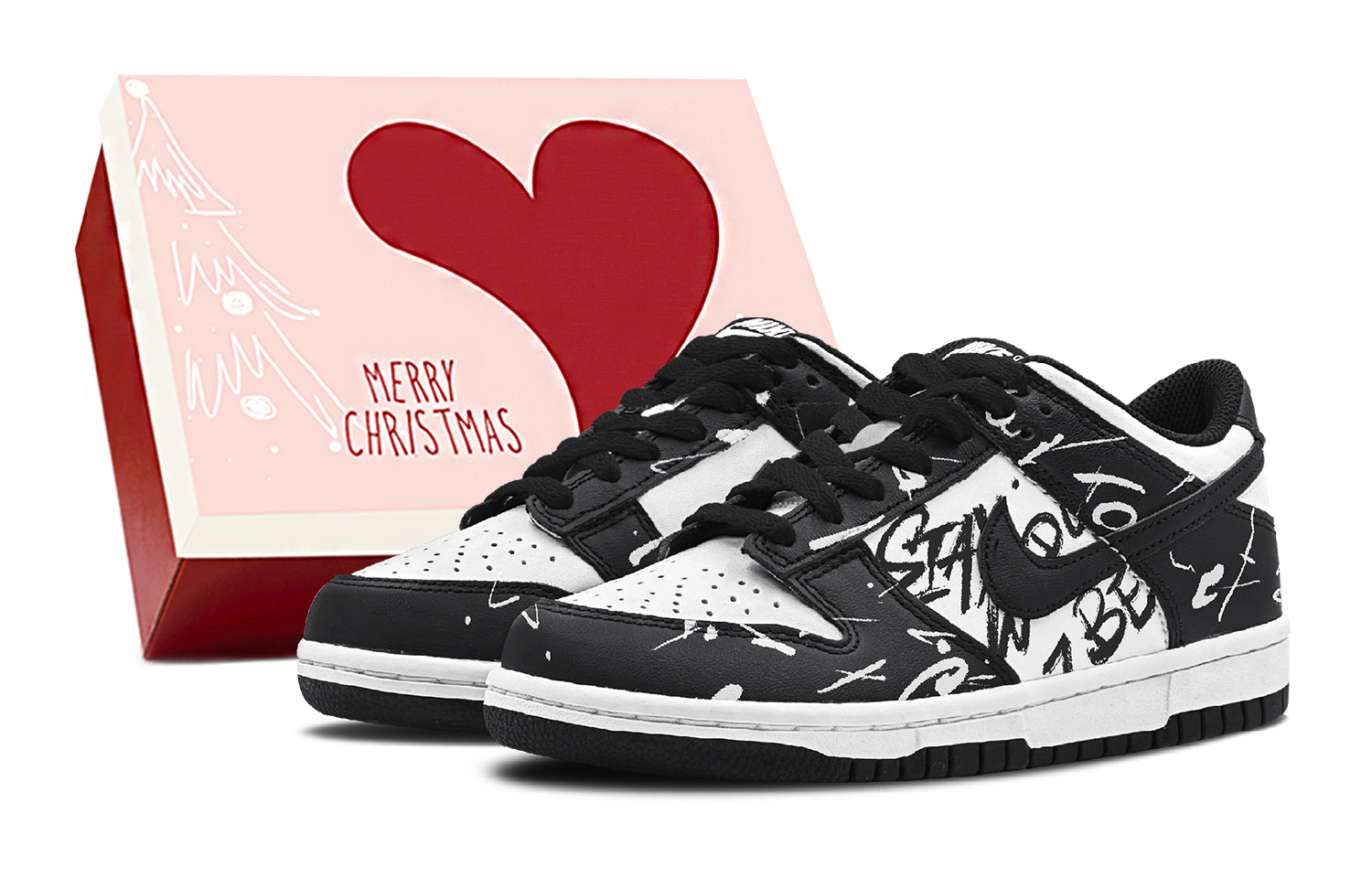 

Nike Детские кроссовки для скейтбординга Dunk "Black" с нескользящей подошвой, износостойкие, черно-белые, подростковые