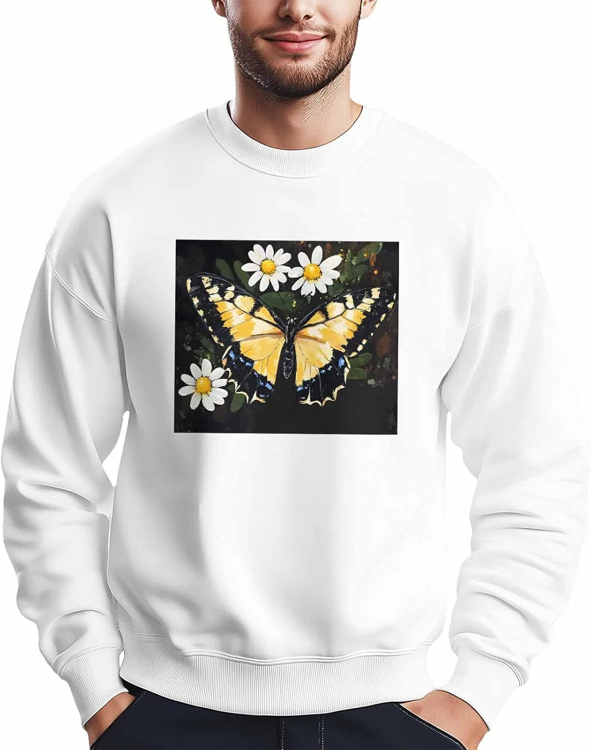 

Мужской свитшот с принтом Daisy Butterfly Flower, лонгслив Winvebermior