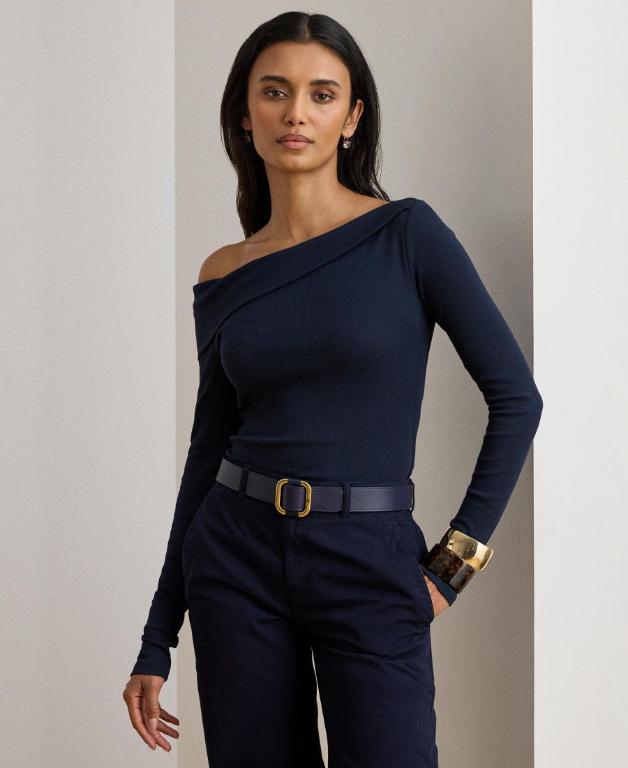 

Женский асимметричный ребристый топ с открытыми плечами Lauren Ralph Lauren, Lauren Navy