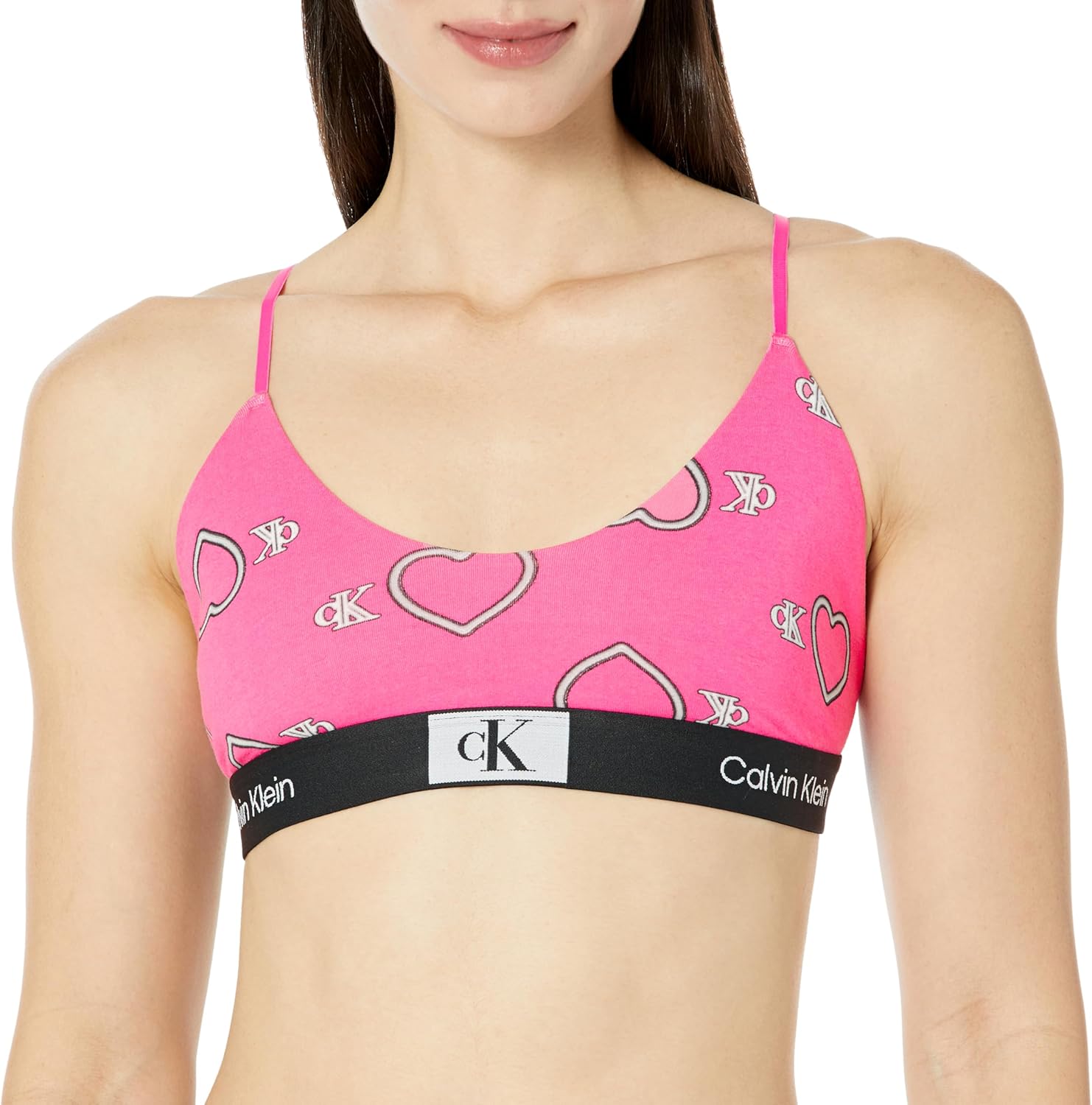 

Женский бюстгальтер-бралетт Calvin Klein CK One Cotton Unlined, Neon Heart Carmine Rose