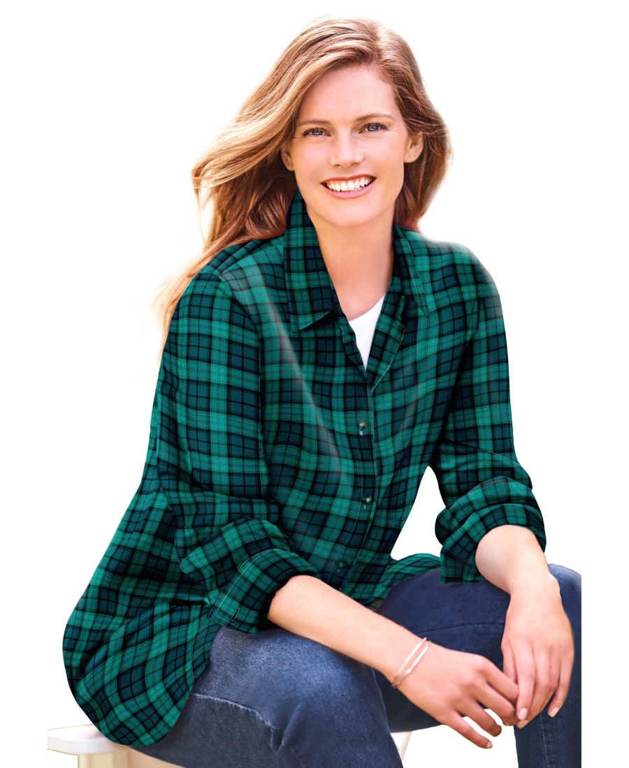 

Классическая фланелевая рубашка больших размеров Woman Within, Rich jade plaid