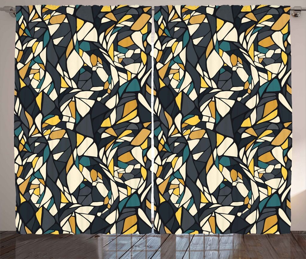 

ABAKUHAUS Trippy Rustic Curtain, Фрактальная бесформенная мозаика, Универсальные ленточные шторы для гостиной с петлями и крючками, 280 x 260 см, Разноцветные