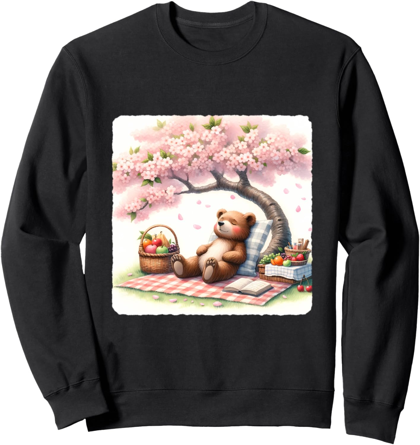 

Медведи устраивают пикник под деревом. Пледы, корзина, фрукты. Толстовка Book Tranquil Spring Day Bear Picnic Tree Blanket, черный
