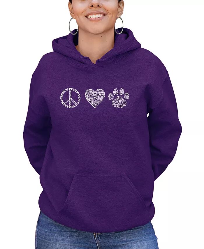 

Женская толстовка с капюшоном Peace Love Cats Word Art LA Pop Art, фиолетовый