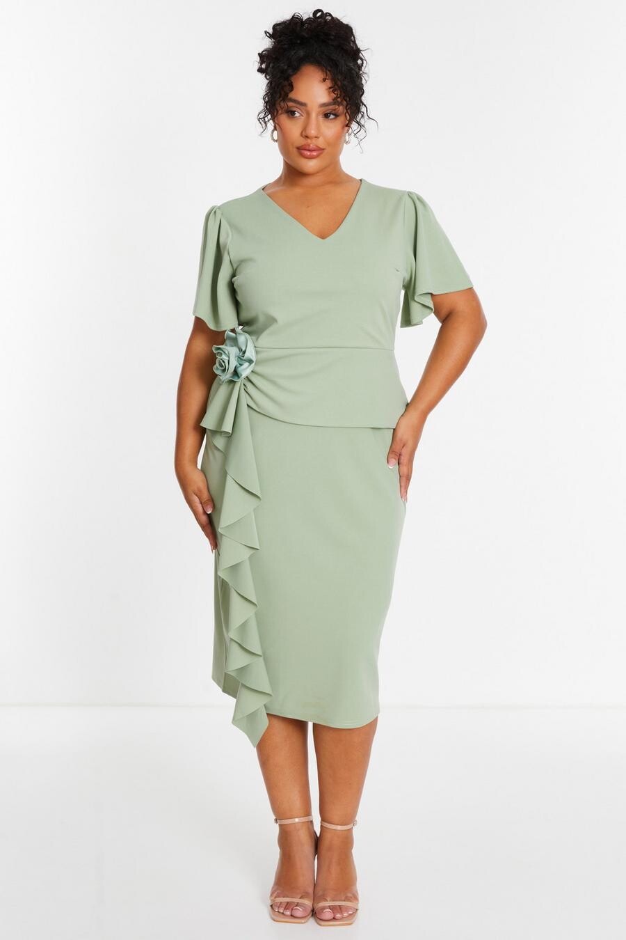 

Платье-корсаж Curve Sage Flower Midi QUIZ Clothing