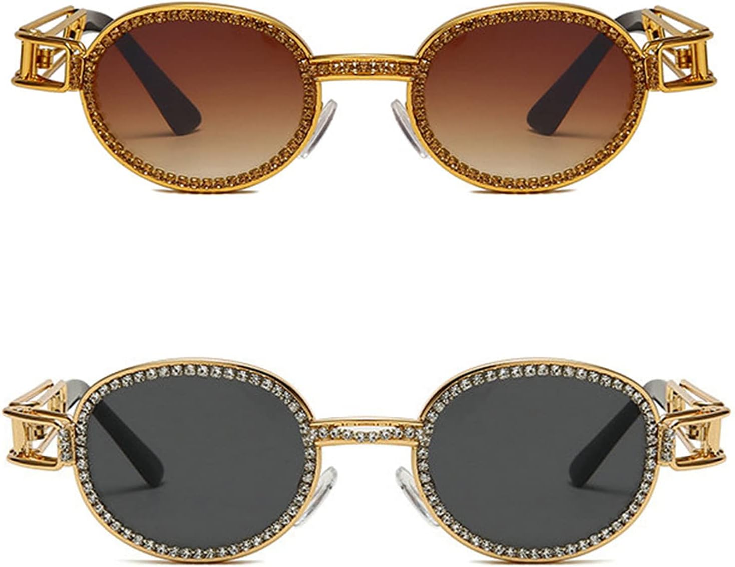 

Винтажные солнцезащитные очки COTIA с круглыми бриллиантами для мужчин и женщин, овальные, с кристаллами и металлическим покрытием, в стиле панк, модные очки с защитой от УФ-излучения UV400, Tea&gray