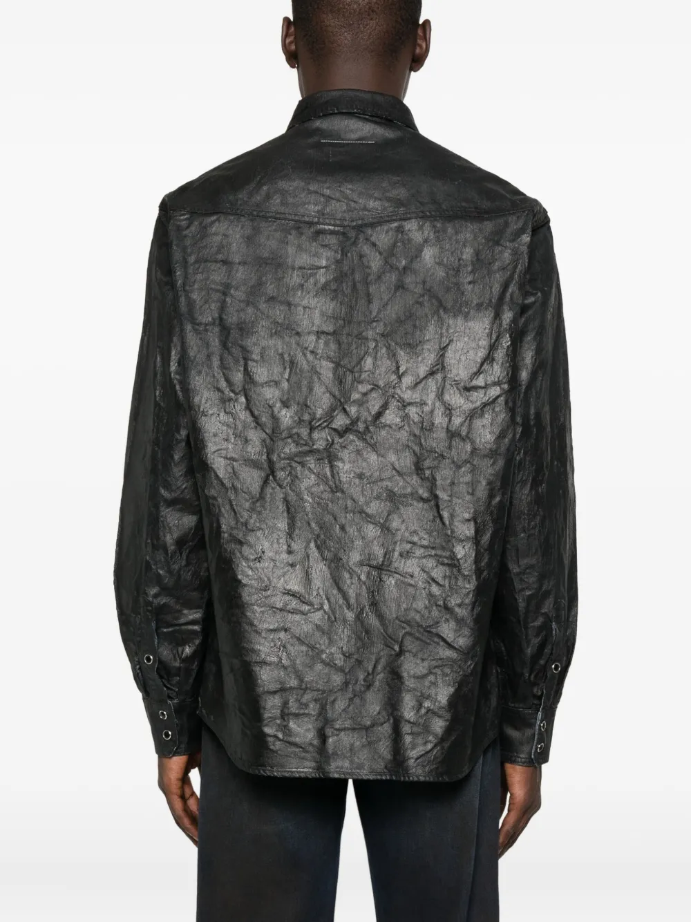 Хлопковая рубашка с двумя карманами MM6 Maison Margiela, синий — фото 4