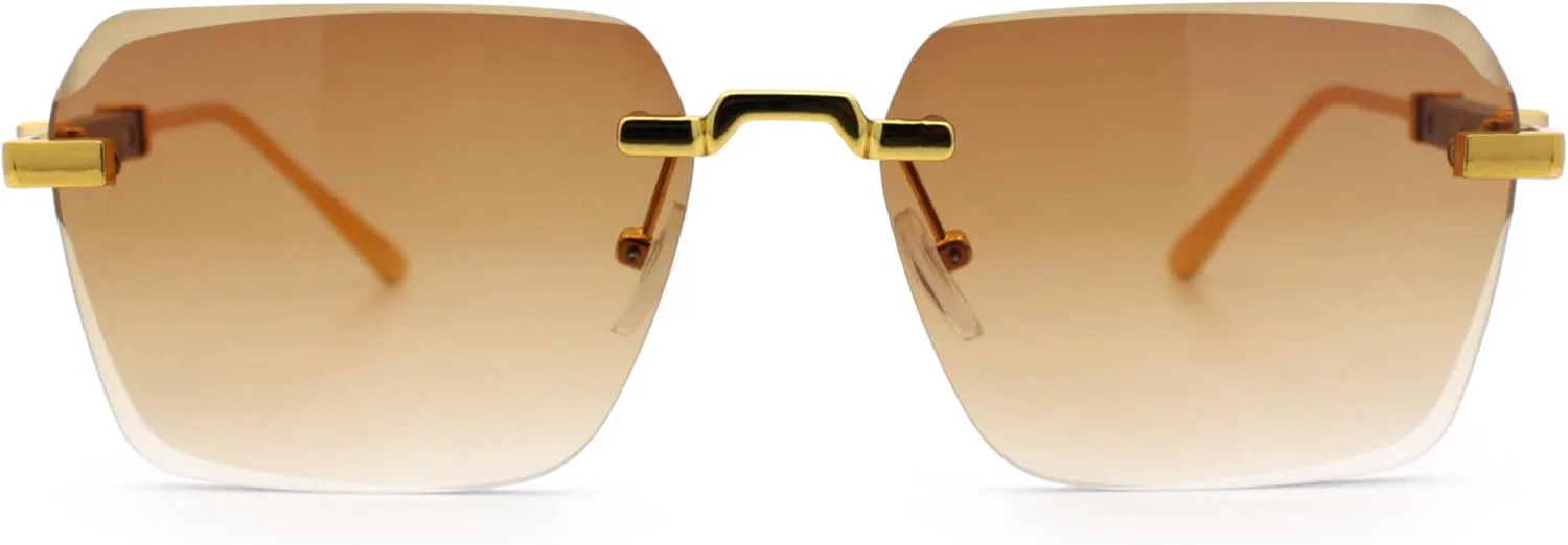 

SA106 Роскошные солнцезащитные очки в стиле хип-хоп/рэпер с безободковой оправой и скошенными линзами, прямоугольной формы, для хип-хопа и рэпера, Gold - Brown