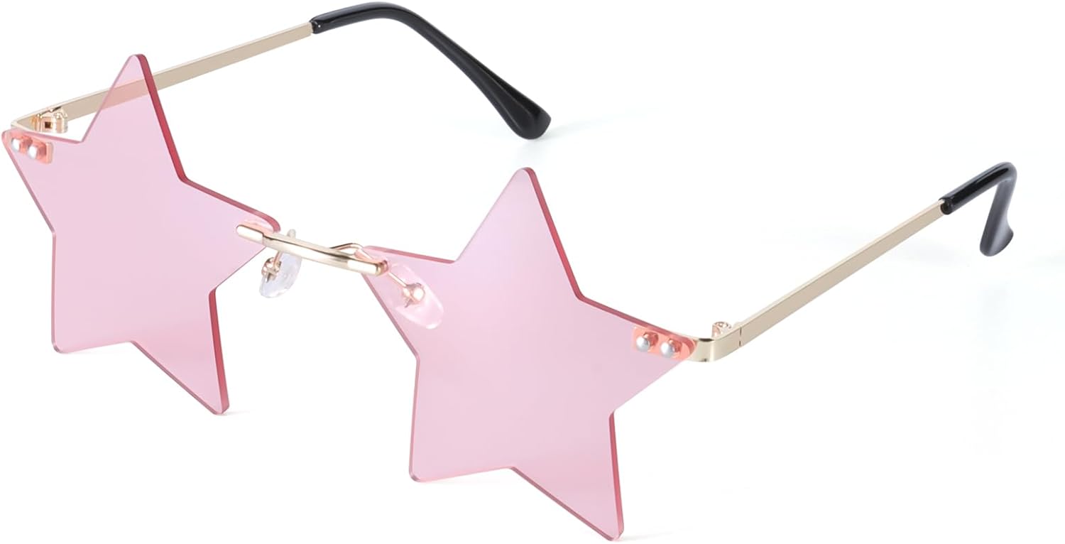 

Солнцезащитные очки без оправы со звездами, разноцветные солнцезащитные очки для женщин, очки с пентаграммой, сувенир для вечеринки на Хэллоуин, очки со звездами Dazzleimart, Pink