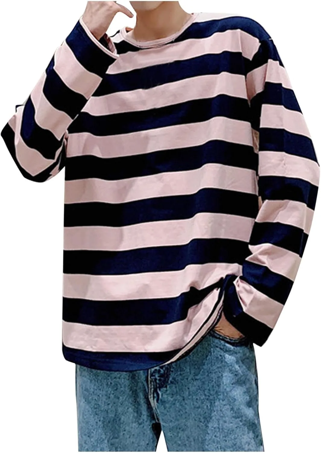 

Полосканая рубашка для мужчин Classic Crewneck Pullover с длинным рукавом