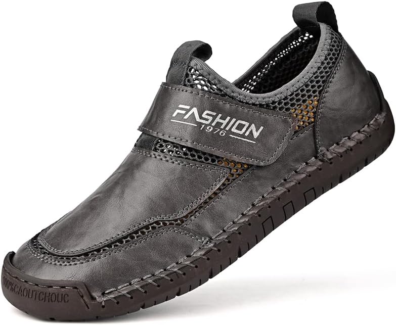 

Мужские повседневные лоферы LHYXU с ручной строчкой, удобные для носки, дышащие и с противоскользящей подошвой, серый