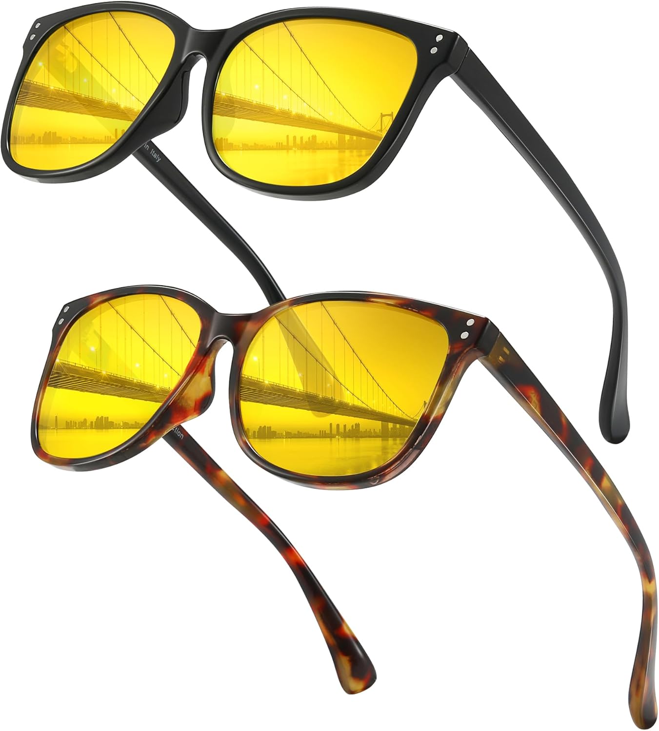 

Очки для вождения в ночное время LVIOE для женщин и мужчин, антибликовые очки ночного видения с поляризованными желтыми линзами для защиты от УФ-излучения UV400, A06 Black Frame/Night Vision+tortoise Frame/ Night Vision