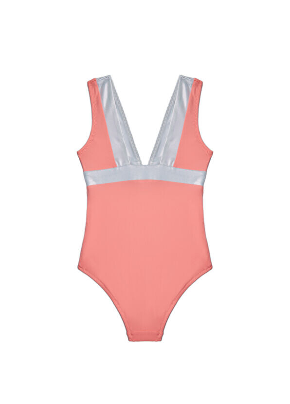 Серый серебристый купальник для девочек Lucia из блестящей ткани с деталями Peralina, розовый — фото 2