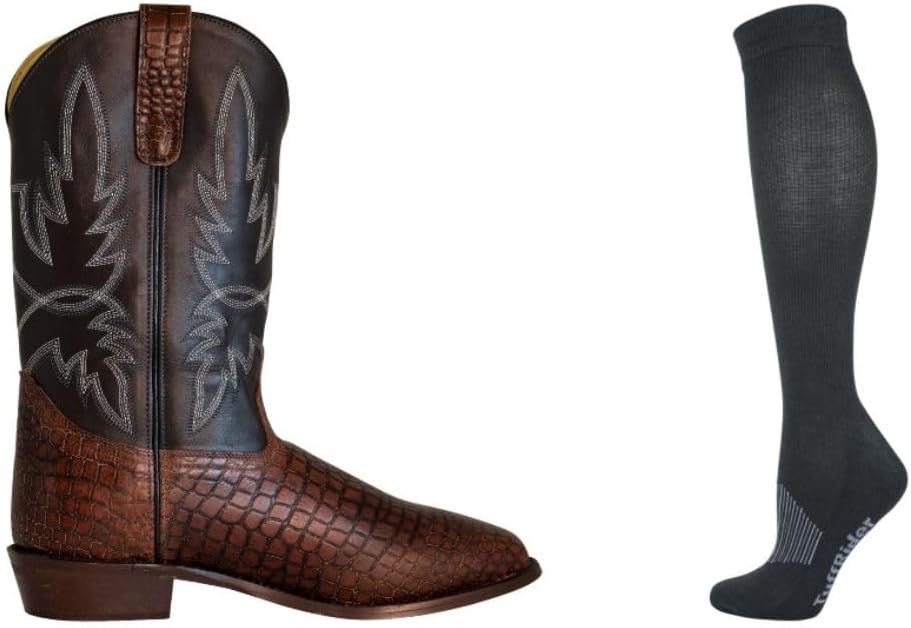 

Мужские вестерн-бутсы TuffRider Grant с широким квадратным носком- коричневые- в комплекте с разноцветными полосатыми носками