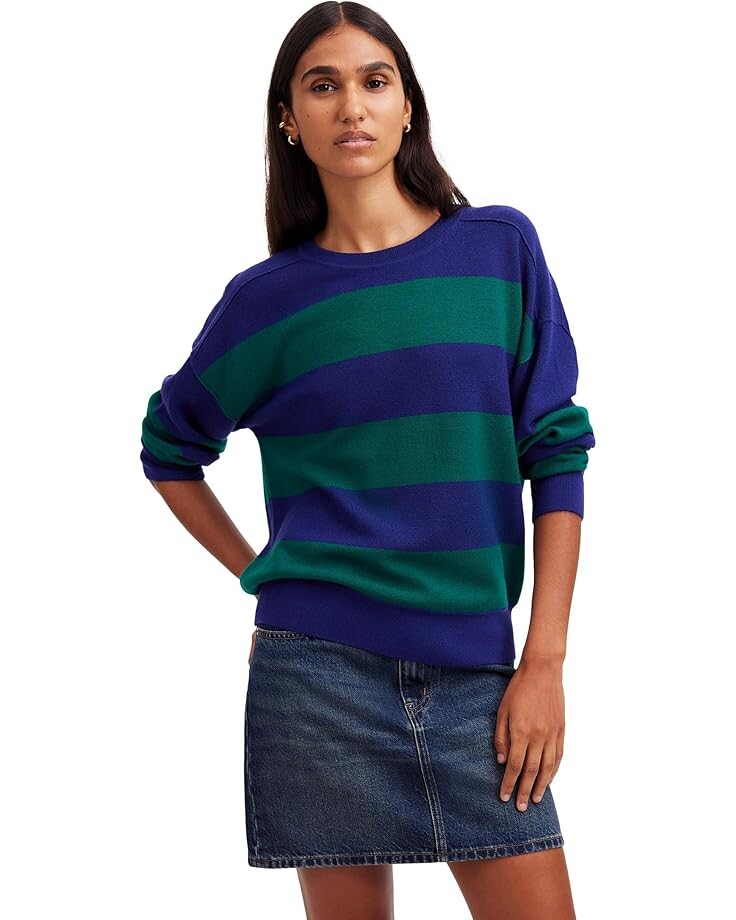 

Свитер Madewell Stripe Hayes Merino Wool Pullover, цвет Cobalt Green Combo