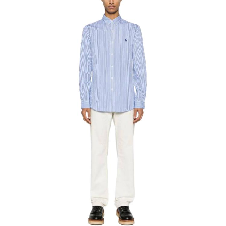 Поло Ralph Lauren, Светло-голубая полосатая эластичная поплиновая рубашка All Fit — фото 3