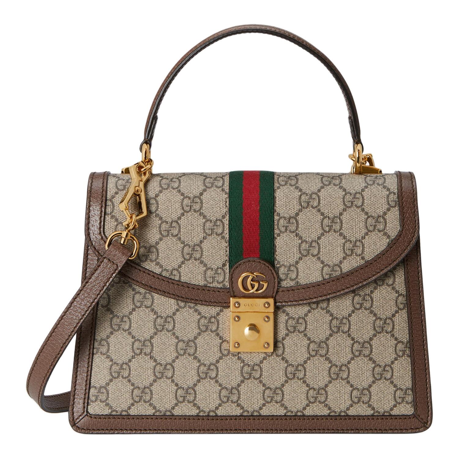 

GUCCI Маленькая женская сумка Ophidia из комбинированных материалов бежевого и черного цветов