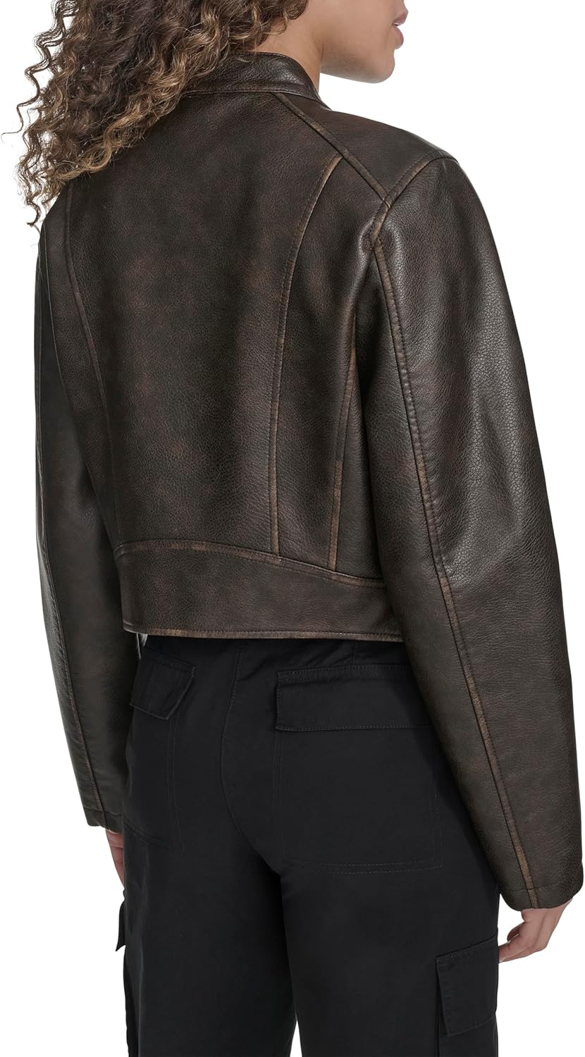 Женская куртка-косуха Levi's из искусственной кожи с рельефными швами, коричневый — фото 4