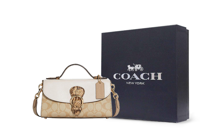

COACH Кожаная сумка через плечо малого размера женская классическая цвета слоновой кости с монограммой