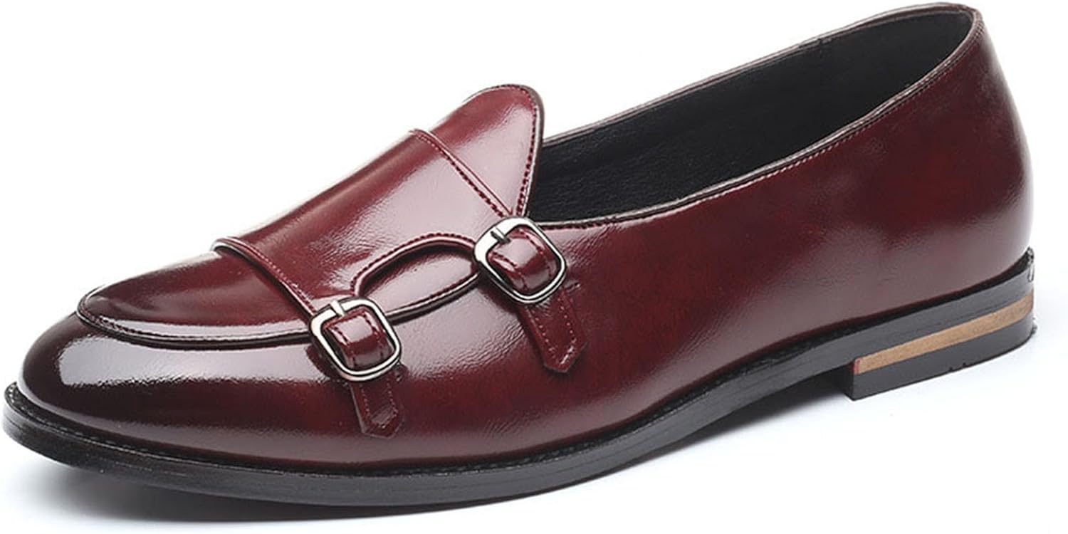 

Мужские лоферы с двойным ремешком-монком, слипоны из лакированной кожи, мужская обувь из искусственной кожи, повседневная Generic, бордовый