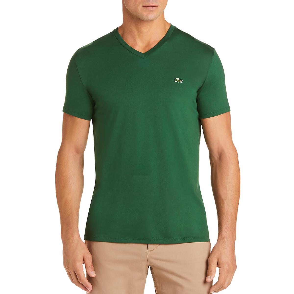 

Мужская хлопковая футболка с ребристой отделкой Lacoste, цвет green chine