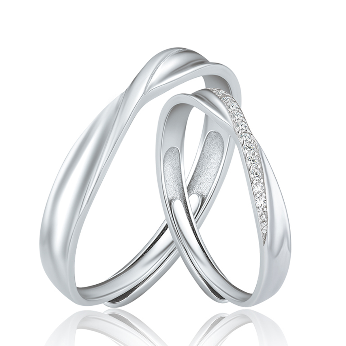 

SIMPLE JOYS Серебряное кольцо S925 пара разомкнутое регулируемое унисекс серебристо-белое