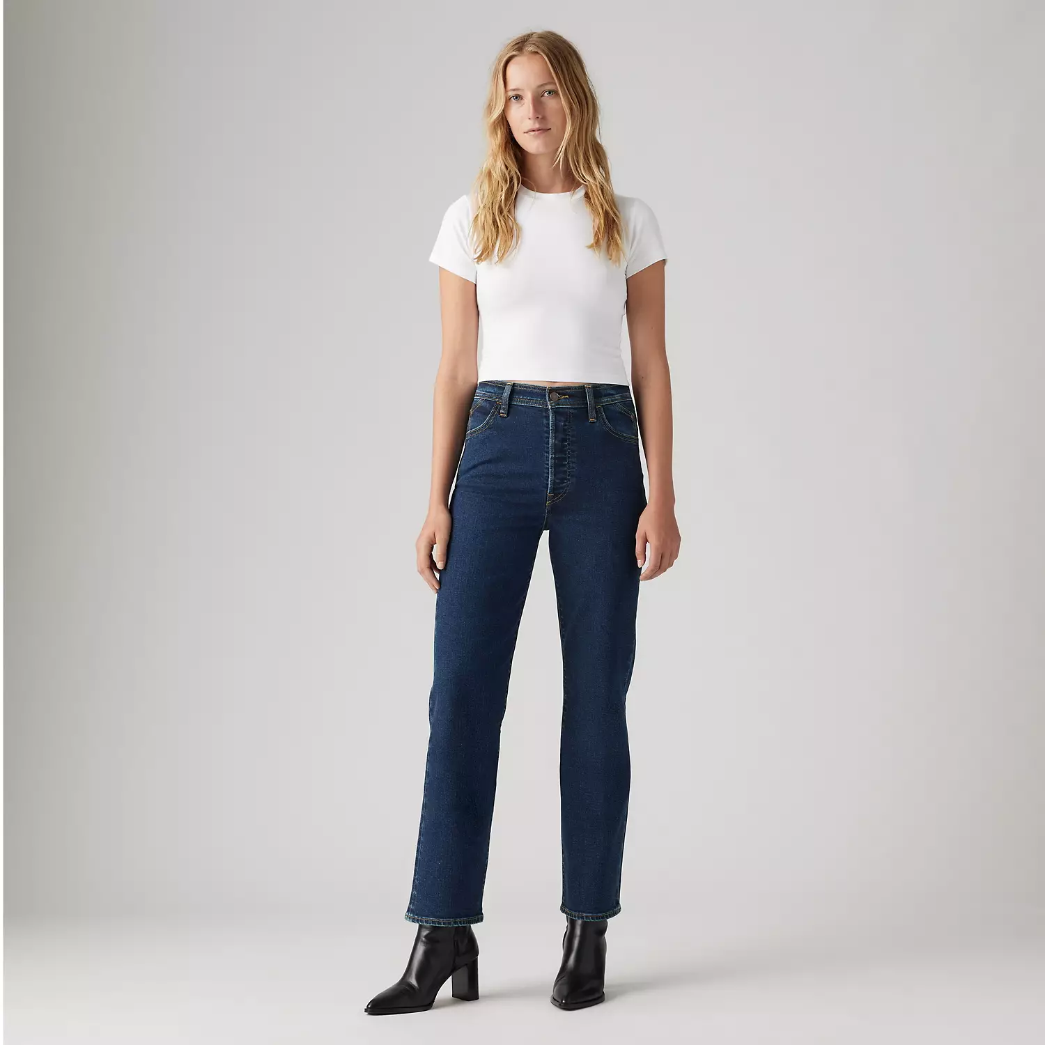 

Джинсы женские прямые до щиколотки с заклепками Ribcage Levi's, цвет Silver Lode Lb - Dark Wash