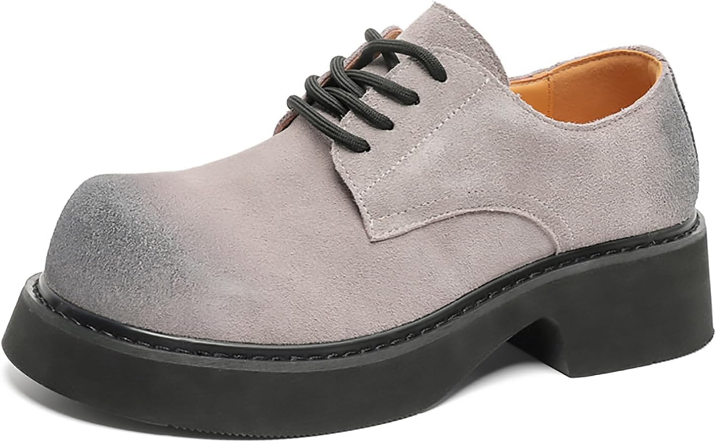 

Мужские британские оксфорды на массивной платформе, замшевая кожа, большой круглый носок, массивный каблук, нескользящая подошва, дерби, повседневные туфли с шнуровкой для делового и официального офисного стиля Bwseobg, серый