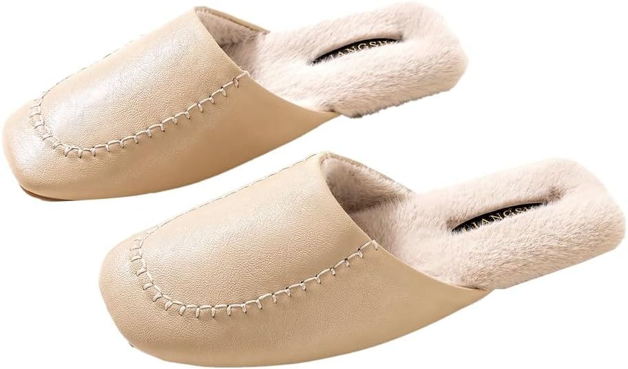 

Теплые мюли Yafirgeer для женщин и мужчин, элегантные домашние тапочки с закрытым носком, стильная обувь для дома и улицы, бежевый