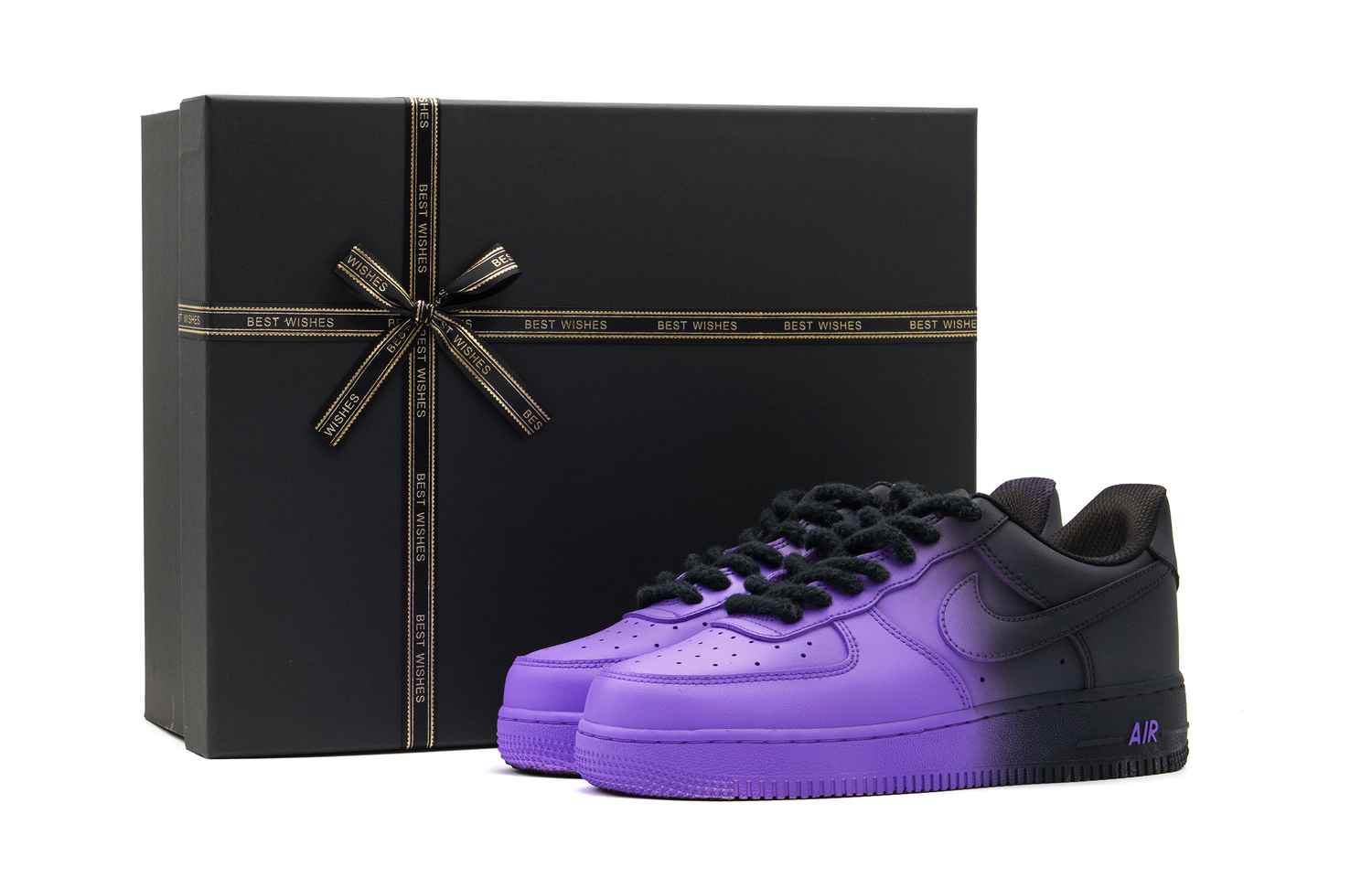 

Кроссовки Nike Air Force 1 устойчивые к истиранию с эффектом увеличения роста унисекс черно-фиолетовые, цвет Black Purple